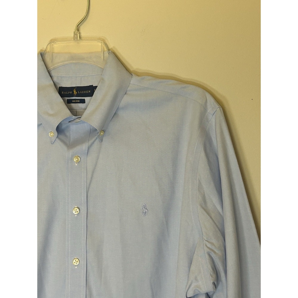 Lauren Ralph Dress Shirt Men's Size 17.5 34/35 Blue Classic Fit Non Iron Logo